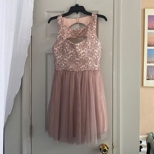 Sequin Hearts Blush Pink Lace & Tulle Midi Dress